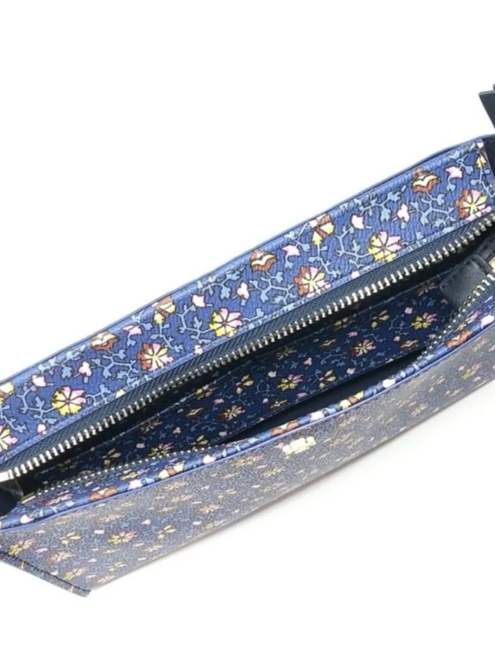 Authentic Tory Burch Kerrington blue floral Wallet Crossbody convertible clutch